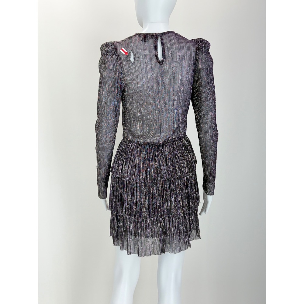 Sabina Musayev Purple Metallic Tiered Ruffle Mini Dress Long Sleeve Size S AS IS - Picture 3 of 8